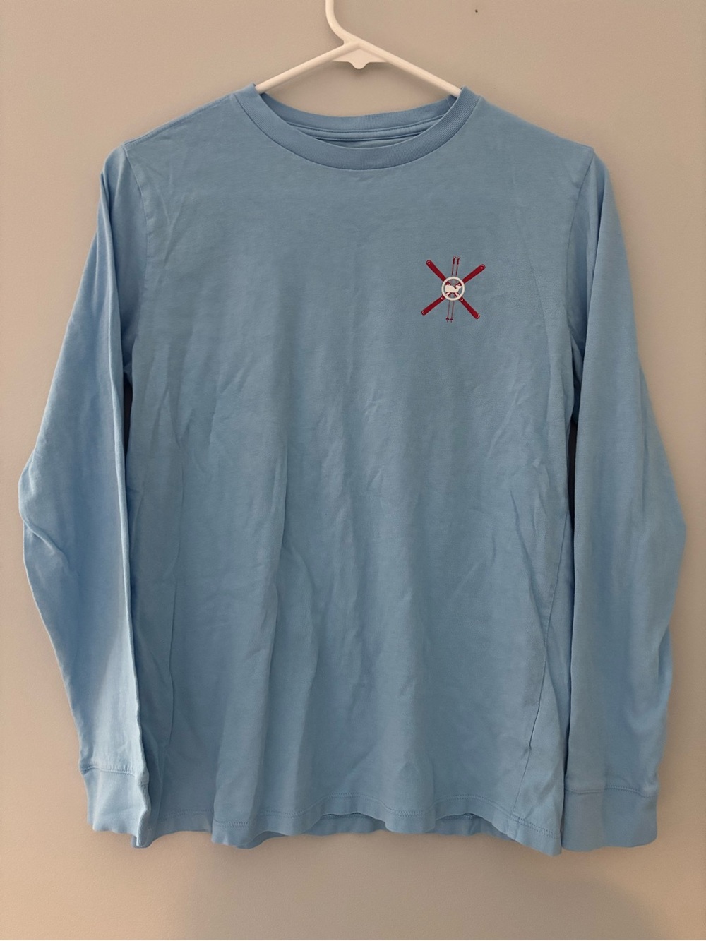 Vineyard Vines Boy’s Light Blue ski themed Long-Sleeve Crewneck Shirt